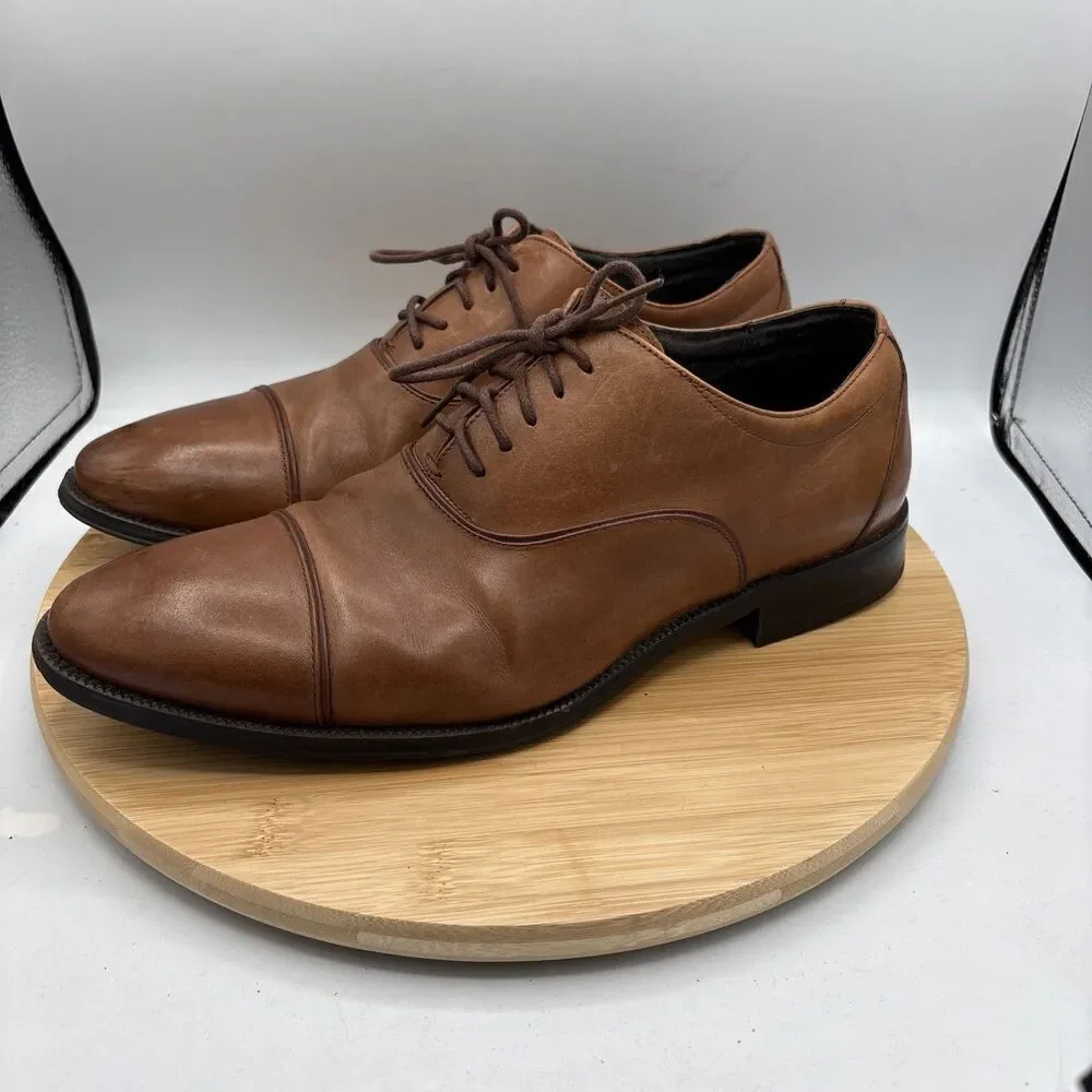 Stacy Adams Men’s 10.5 US Oxford Cap-Toe Dress Shoes Cognac Leather Lace-Up